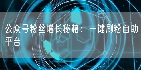 公众号粉丝增长秘籍：一键刷粉自助平台