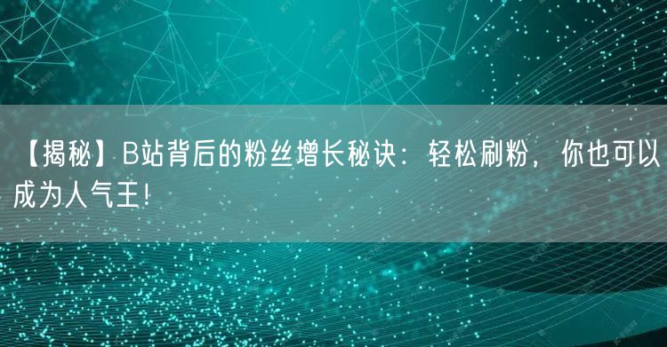 【揭秘】B站背后的粉丝增长秘诀：轻松刷粉，你也可以成为人气王！