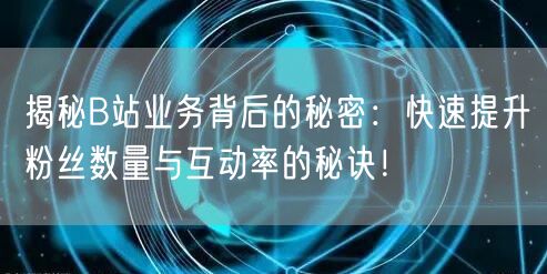 揭秘B站业务背后的秘密：快速提升粉丝数量与互动率的秘诀！